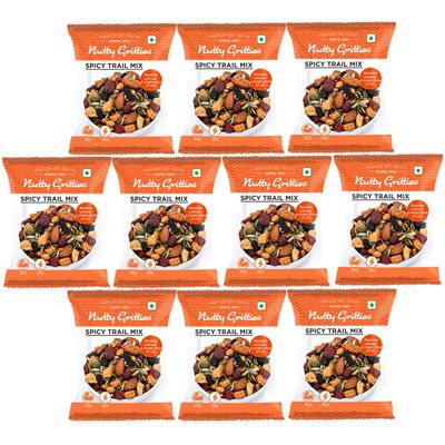Nutty Gritties Spicy Trail Mix 240g (Pack of 10 x 24g) | Healthy Snack | Zero Oil | High Protein | Crunchy & Tasty | Resealable Pouch