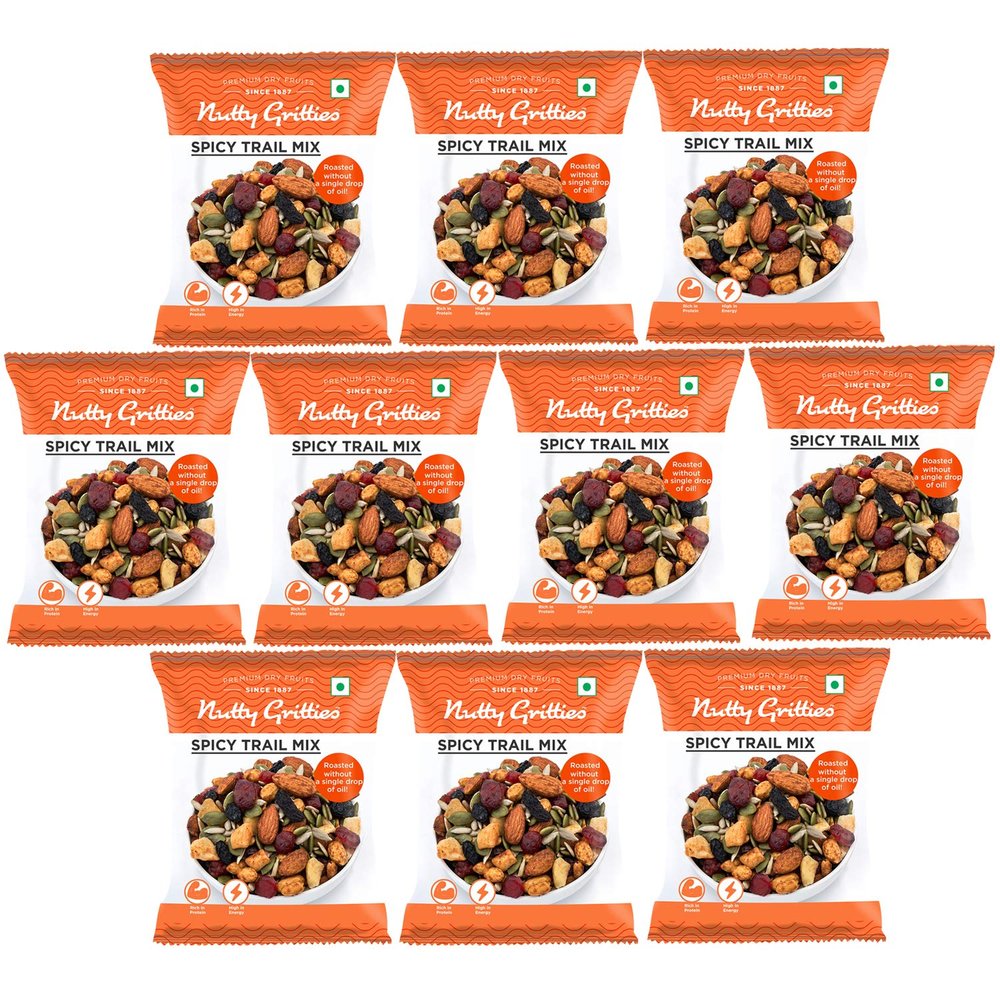 Nutty Gritties Spicy Trail Mix 240g (Pack of 10 x 24g) | Healthy Snack | Zero Oil | High Protein | Crunchy & Tasty | Resealable Pouch