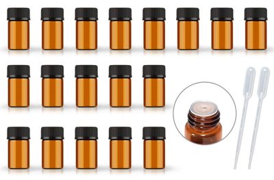 50Pack Set 1ML 2ML 3ML 5ML Amber Glass Bottle with Orifice Reducer and Cap Small Essential Oil Vials (2ML)