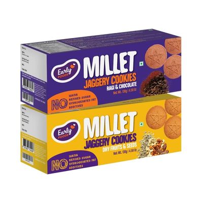 Early Foods - Biscuits Combo Pack - Dry Fruit & Ragi Choco Jaggery Cookies X 2 |Sugar Free Biscuits | Cookies For Kids & Adults, 300 Grams