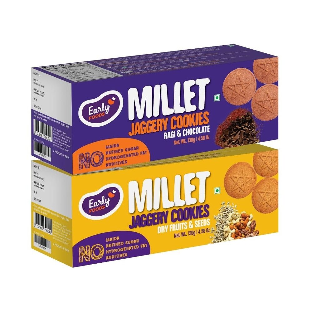 Early Foods - Biscuits Combo Pack - Dry Fruit & Ragi Choco Jaggery Cookies X 2 |Sugar Free Biscuits | Cookies For Kids & Adults, 300 Grams