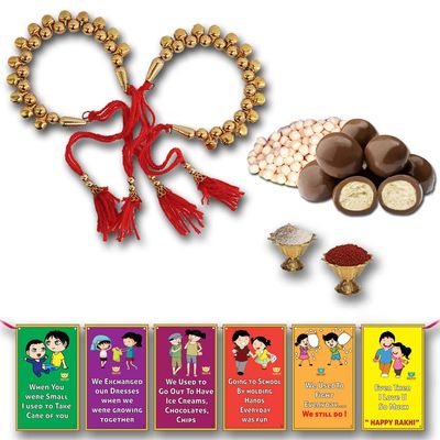 BOGATCHI Chocolate Coated Jumbo Crispy / Butterscotch Nuts - 50g Free with Pack of 2 Lumba Rakhi,Complete Rakhi Set for Bothers + Free Roli Chawal + Free Rakhi Special Brother Sister Story Cards Set