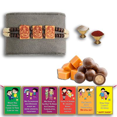 BOGATCHI Chocolate Coated Jumbo Crispy / Butterscotch Nuts - 50g FREE with Elegant Looking Religion Rakhi, Best Rakhi for Dearest Brother + FREE Roli Chawal + FREE Rakhi Special Brother Sister Story Cards Set