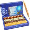 Ghasitaram Gifts Rakhi Gifts for Brothers Rakhi Sweets - Assorted Box of Kaju Chocolate Barfi,Mango Bite, Mathura Diya and Besan Barfi 400 GMS with Om Beads Rakhi view 1