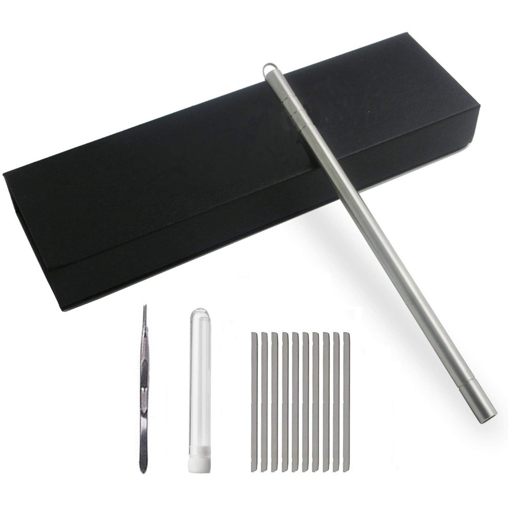 Beikal hair tattoo razor pen, stainless steel hairstyle design trimmer, with tweezers and 10 pieces blades, for eyebrow mustache hair styling art