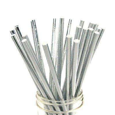 BOFA Eco Tableware shiny silver paper straws for drinking, 100 metal straws silver disposable silver straws, solid strip paper straws for party decoration