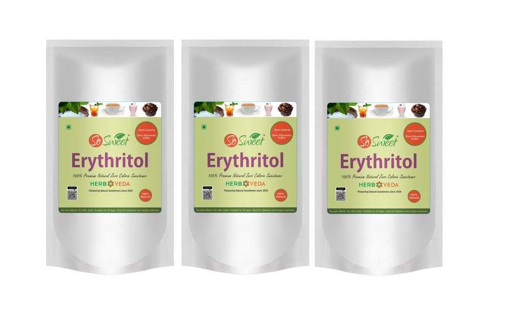 So Sweet 100% Natural Zero Calories Sweetener 3Kg Erythritol for Diabetics care (Pack of 03) (1Kg Each)