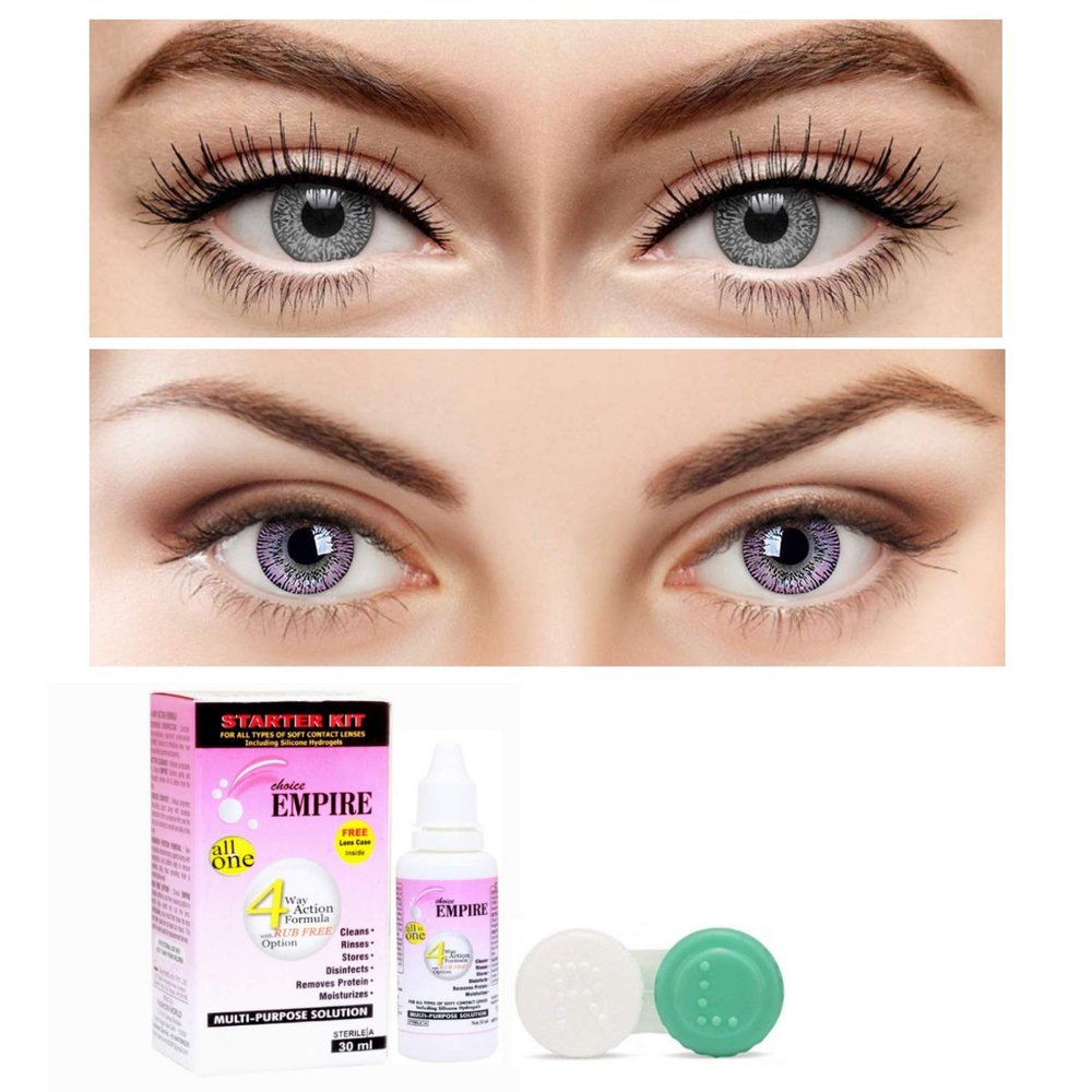 Choice Empire Monthly Color Contact Lenses Zero Power Combo Pack of 2 Pair with Solution Dark Grey v