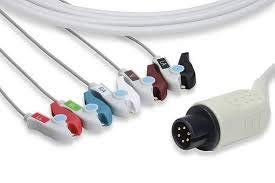 5 Lead ECG Cable Compatible with BPL/GOLDWAY/SPACELAB/CONTEC 6 Pin Clip type