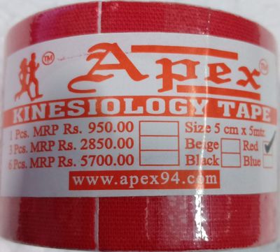 APEX KINESIOLOGY TAPE RED 5 MM x 5 MTR. + PLASTIC CONTAINER FREE