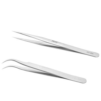 2 Pieces VETUS Straight and Curved Tip Tweezers Nipper for Eyelash Extensions Stainless Steel Tweezers Tools Precision Set Professional Tweezer for False Lash, for Single Lash and 3D-6D Volume Lashes