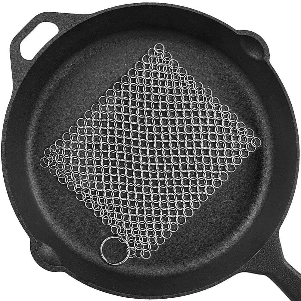 PIBC Cast Iron Cleaner 8x6 316L Stainless Steel Chainmail Scrubber for Griddle Skillet Dutch Oven Wok Stainless Steel Pot Cast Iron Pan.