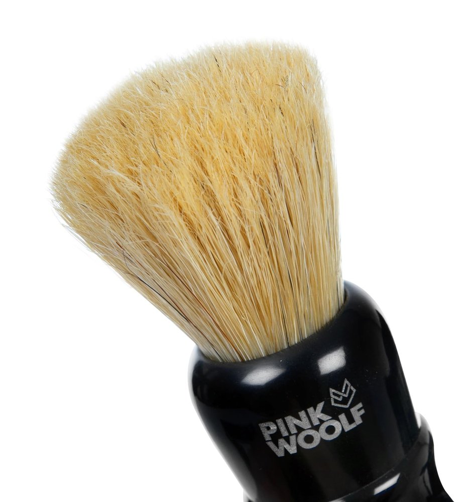 Pink Woolf Boar Shaving Brush for Men | 25mm Knot, BLACK ACRYLIC HANDLE | Creates Thick Lather & Gently Exfoliates for a Smooth Shave | Gift for Men