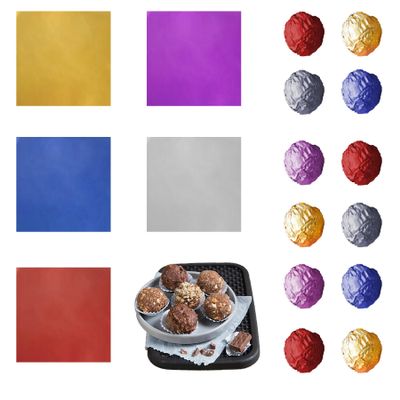 500 Pcs 5 Colors Chocolate Candy Wrappers Aluminium Foil Paper Wrapping Papers Square Sweets Lolly Paper Food Safety Candy Tin Foil Wrappers for Candy Packaging Decoration (4"x4")