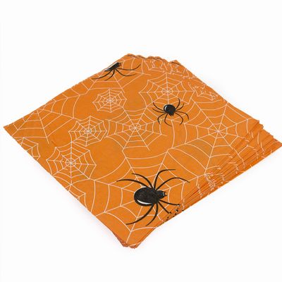 Orange Spider Paper Napkins - Disposable Dinner Napkins for Halloween Get-Together, DIY Parties, Unfolded 13x13 inches, 2-Ply, 60 Count