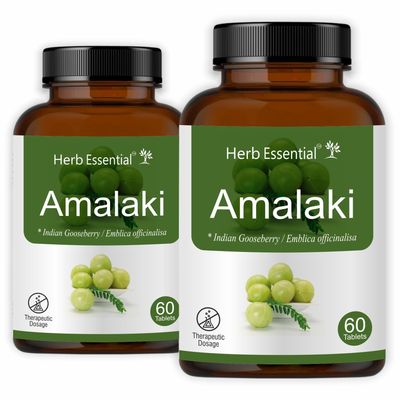 Herb Essential Amalaki (Indian Gooseberry) Tablets 500 mg, 120 Tablets | Promotes Healthy Hair, Skin, Digestion,Immune System Boost