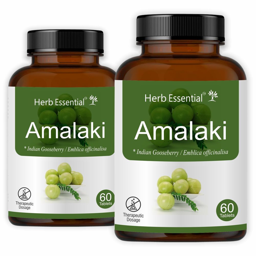 Herb Essential Amalaki (Indian Gooseberry) Tablets 500 mg, 120 Tablets | Promotes Healthy Hair, Skin, Digestion,Immune System Boost