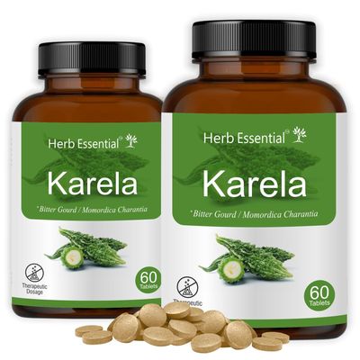 Herb Essential Karela (Bitter gourd) Tablets 500 mg,60 Tablets (pack of 2)| Promotes Healthy Sugar Levels & Metabolic Wellness | Natural Blood Purifier | 100% Pure Bitter Gourd Extracts