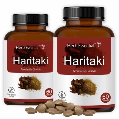 Herb Essential Haritaki Tablets 500mg, 60Tablets, Pack of 2|120 Tablets|100% Pure & Natural,Traditionally Used for Digestive Wellness & Vitality