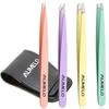 AUMELO Tweezers Professional Stainless Steel with Leather Travel Case Best Precision Eyebrow and Splinter Ingrown Hair Removal Tweezer Tip (Multicolor) -Set 4 Piece view 1