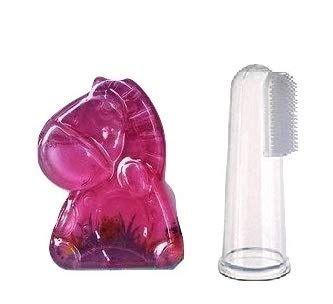 Baby BPA-Free Non Toxic and Silicone BPA Free Tooth Gel Soother Teether Toy (Color & Shape May Vary) with Tung Cleaning Hygienic, Flexible Tongue Cleaner and Oral Care Finger Toothbrush with Box