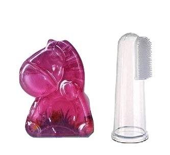 Baby BPA-Free Non Toxic and Silicone BPA Free Tooth Gel Soother Teether Toy (Color & Shape May Vary) with Tung Cleaning Hygienic, Flexible Tongue Cleaner and Oral Care Finger Toothbrush with Box