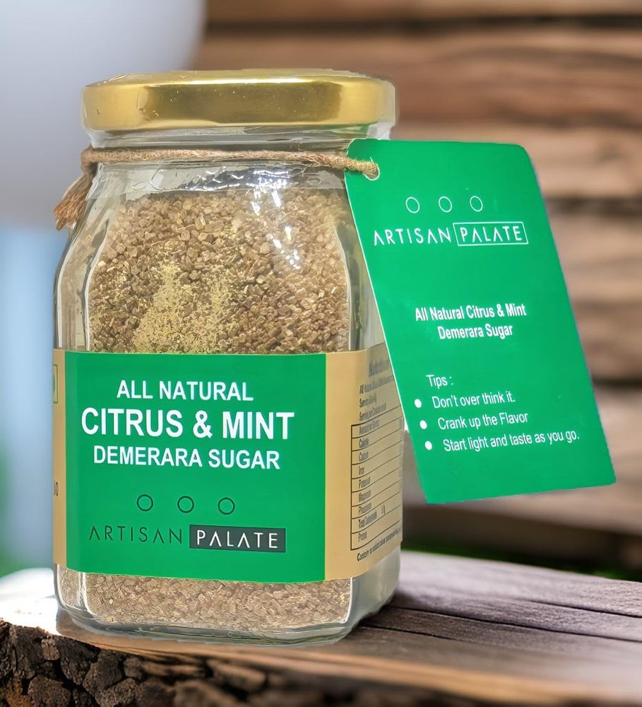 Artisan Palate Citrus Mint Demerara Sugar Jar | All Natural | Iced Tea, Mojito and Lemonade | 150 gms (Pack of 1)