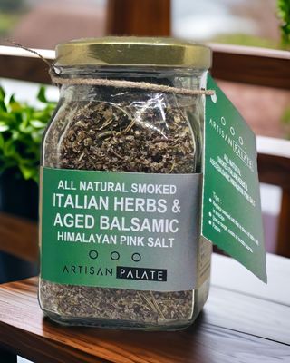 Artisan Palate Smoked Italian Herbs, Aged Balsamic Himalayan Pink Salt Jar | All Natural | Salad Dressings and veggies | 150 gms (Pack of 1)
