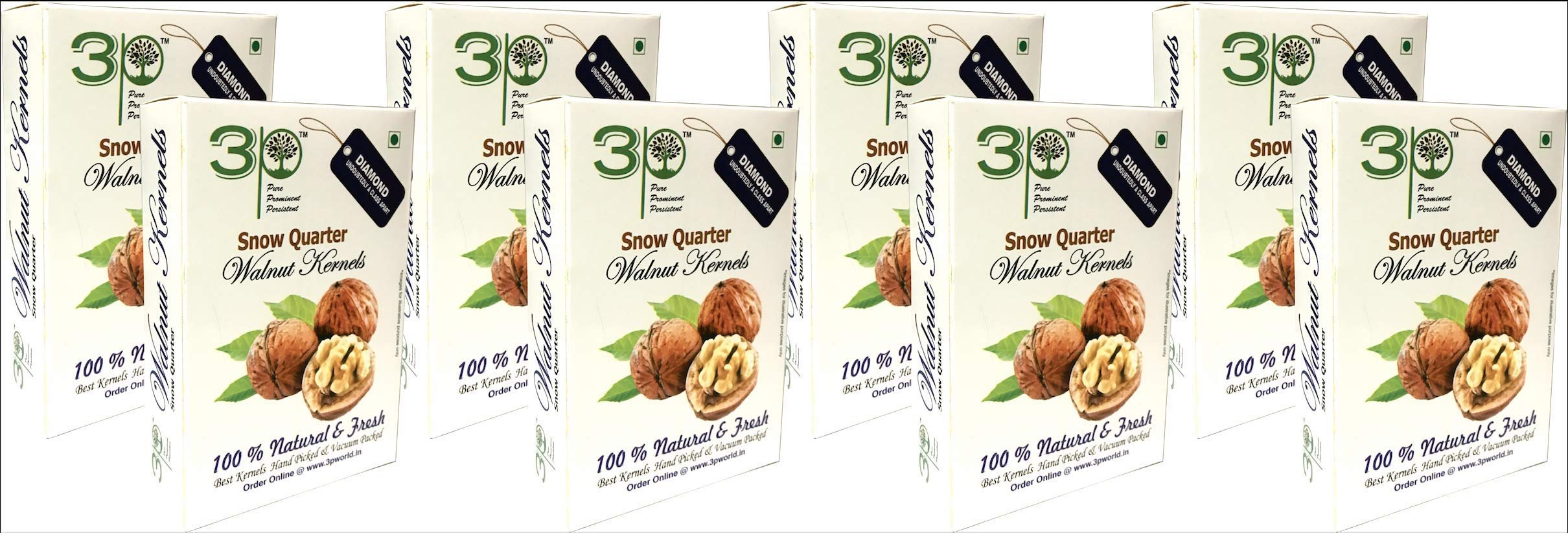 3P Kashmiri Organic Walnuts Without Shell Natural Akhrot Giri Dry Fruit Kernels Light Quarter 2kg (250 gm x pack of 8)