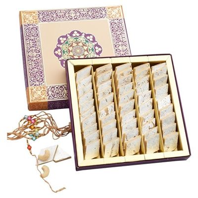 GHASITARAM'S Diwali Special Pure Kaju Katli Diwali Sweets Gift Box with Diya & Silver Plated Coin, 400 gm