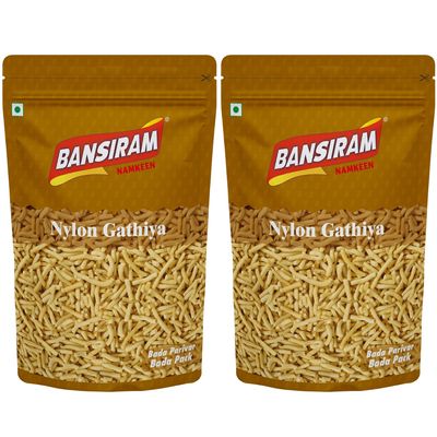 Bansiram Namkeen| Nylon Gathiya| Crispy & Light| Traditional Indian Tea-Time Snack (2 x 400gm) Combo Pack - 800 gm