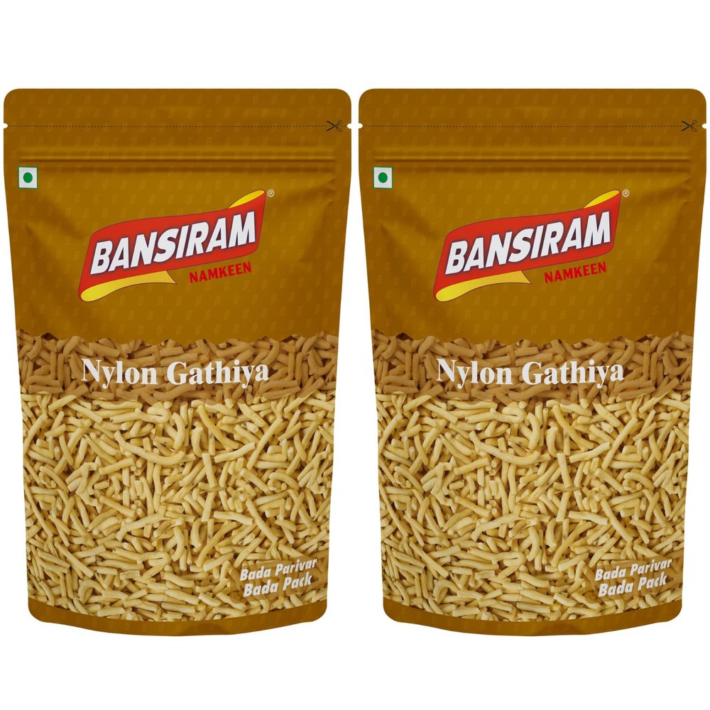 Bansiram Namkeen| Nylon Gathiya| Crispy & Light| Traditional Indian Tea-Time Snack (2 x 400gm) Combo Pack - 800 gm