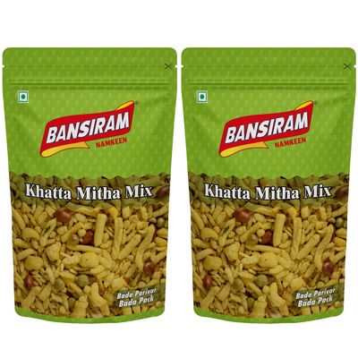 Bansiram Khatta Meetha Mix Namkeen | Sweet & Tangy Indian Snack Mix | Crispy, Crunchy & Flavorful Tea-Time Mixture | Perfect Anytime Snack | Pack of 2 x 400g (Total 800g)