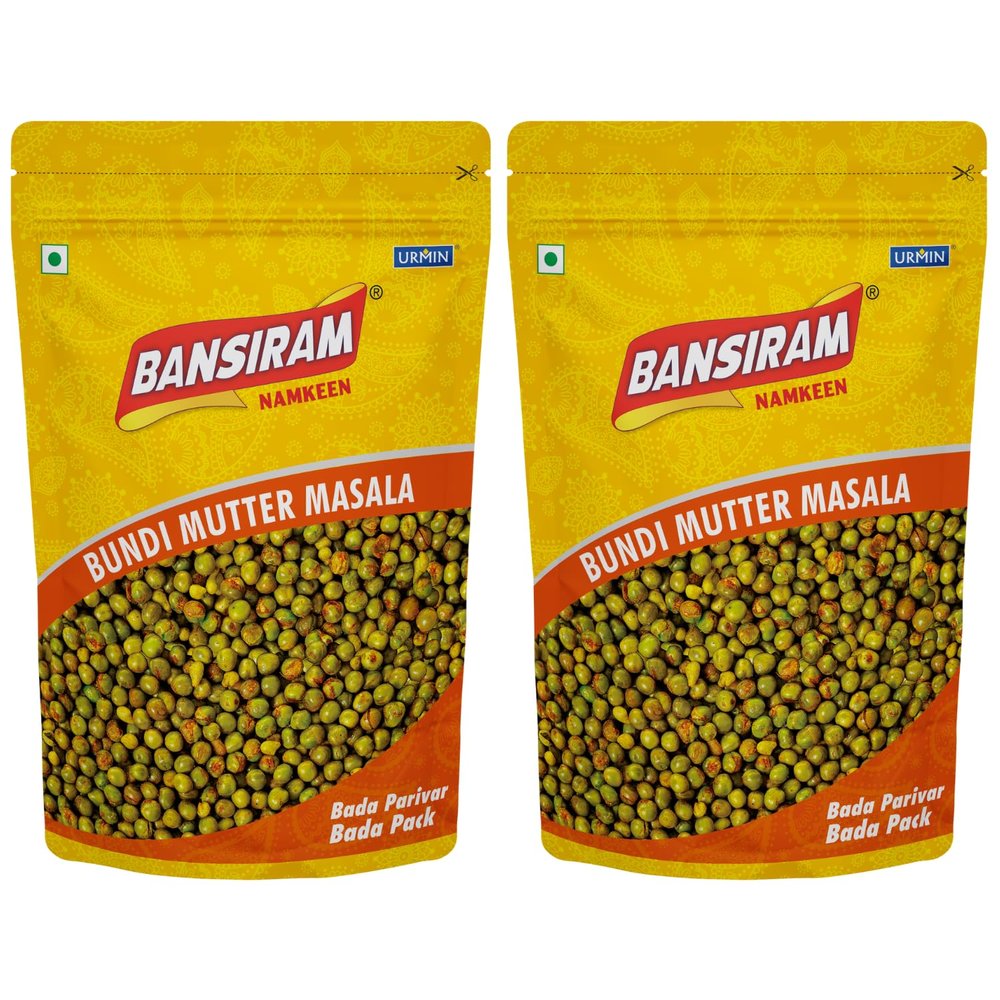 Bansiram Namkeen  Bundi Mutter Masala | Spicy & Crunchy Boondi Snack | Traditional Indian Namkeen | Pack of 2 x 375g | Total 750g