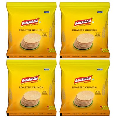 Bansiram Namkeen | Roasted Crunch Plain Khakhra | Traditional Gujarati Snack | Crispy, Light & Healthy | Ready-to-Eat & Travel-Friendly Tea-Time Snack | Set of 4 x 180g  Total 720g