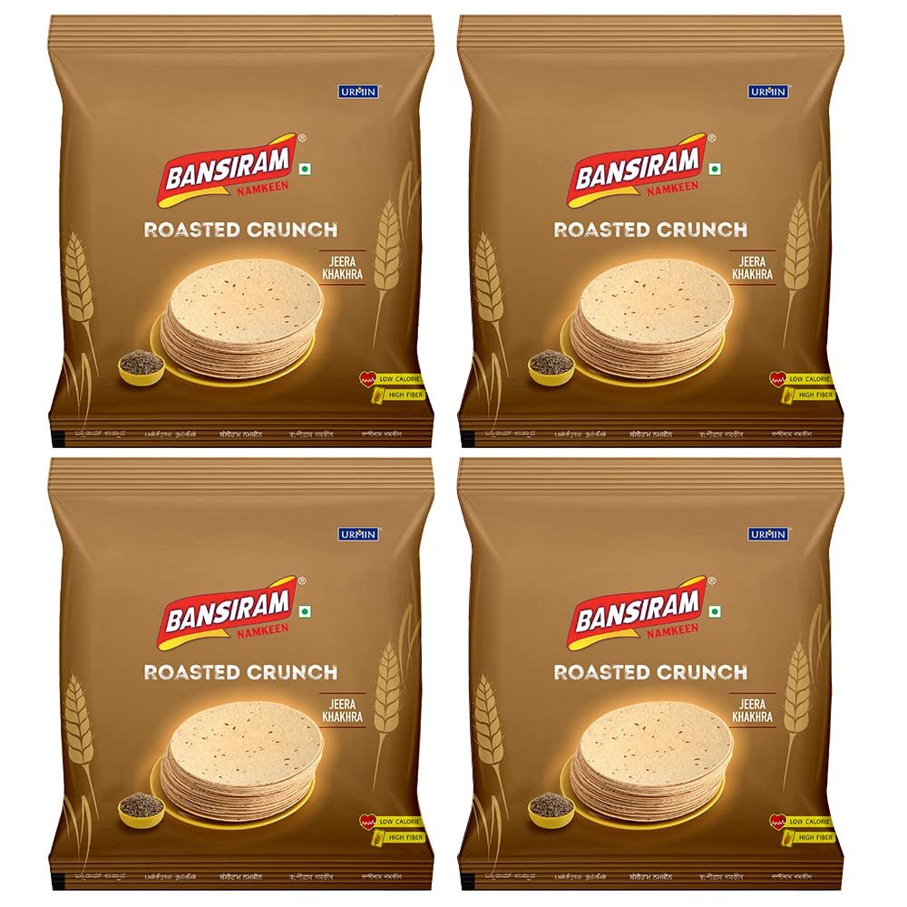 Bansiram Namkeen | Roasted Crunch Jeera Khakhra | Gujarati Traditional Snack | Flavourful, Crispy & Crunchy Tea-Time Delight | Ready-to-Eat Healthy Snack (Set of 4 x 180g) 720g Total
