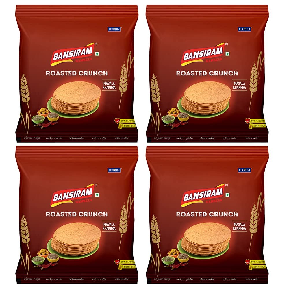 Bansiram Namkeen | Roasted Crunch Masala Khakhra | Spicy, Crispy & Flavourful Snack | Ready-to-Eat Gujarati Breakfast & Tea-Time Snack | Travel-Friendly Pack of 4 x 180g  720g Total