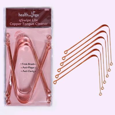 HealthAndYoga qSwipe Lite Copper Tongue Cleaners (Pack of 6)  Removes Bad breath & Plaque, Improves taste- Flexible, Lightweight  Curved ends provide good grip  Complete Oral Care Family Pack