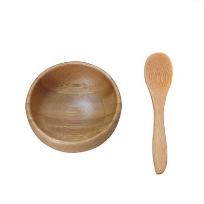 SYBL 1 Set Cute Small Facial Skin Care Bamboo Wooden Mask Bowl With Mini Spoon Eco Enviroment Facemask Mixing Tool For Lady Women Diy Makeup Cosmetic In Home Use Color Natural