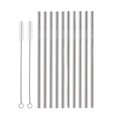 Expresso - New Set of 10 Reusable Stainless Steel Drinking Straws 10.5'' (10 Straight & 2 Cleaning Brushes)  BPA Free Metal, Thick, Long, Dishwasher Safe  for Smoothies, Tumblers, Travel & More