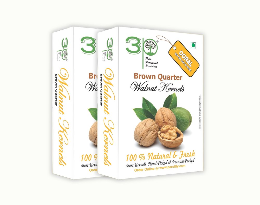3P Kashmiri Walnut Kernels Without Shell, Walnut Without Shell, Brown Quarter Akhrot Giri, Fresh Organic Natural Akhrot 500 grams (250g x Pack of 2)