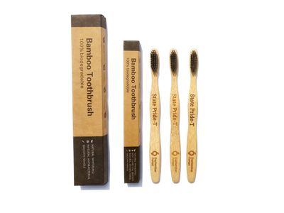 State Pride -T Biodegradable Eco-Friendly Natural Bamboo Charcoal Toothbrush - Pack Of 3 with Cotton Pouch