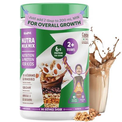 Gladful NutraMilk Chocolate Drink Powder 400g | Milk Mix 2+ yrs | 8g Protein | Zero Refined Sugar | Omega-3 for Brain Development | 25 Essential Nutrients for Growth & Immunity | Hot Chocolate & Milkshake Powder | Made with Ragi, Oats, Bajra & Nuts