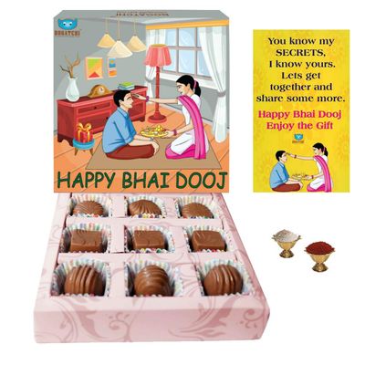 BOGATCHI Bhai Dooj Chocolate Box + Free Bhai Dooj Greeting Card + Roli Chawal