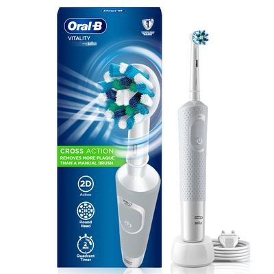 Oral-B Vitality Rechargeable Rotating Electric Toothbrush For Adults,2 Brushing Modes (Daily & Sensitive),2 Min Timer With Quadpacer,2 Year Warranty,Ipx7 Water Resistant,Round Brush Head,(White,1)