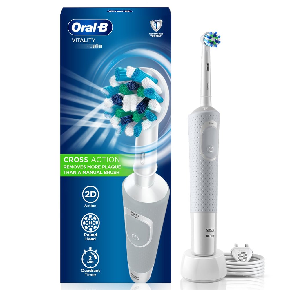 Oral-B Vitality Rechargeable Rotating Electric Toothbrush For Adults,2 Brushing Modes (Daily & Sensitive),2 Min Timer With Quadpacer,2 Year Warranty,Ipx7 Water Resistant,Round Brush Head,(White,1)