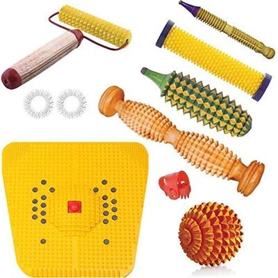 ACi Acupressure India Plastic Magnetic Foot Mat for Stress and Pain Relief Manual Acupressure Tools Combo Kit, Multicolor