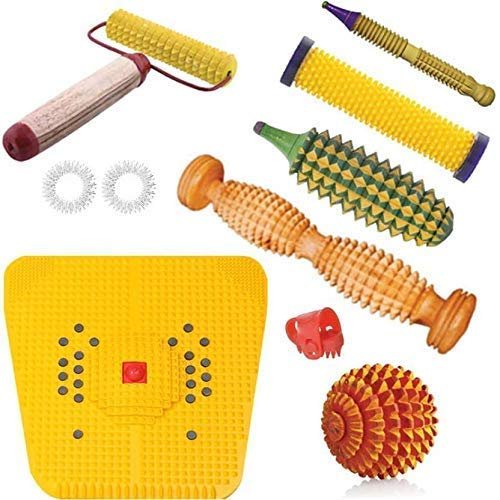 ACi Acupressure India Plastic Magnetic Foot Mat for Stress and Pain Relief Manual Acupressure Tools Combo Kit, Multicolor