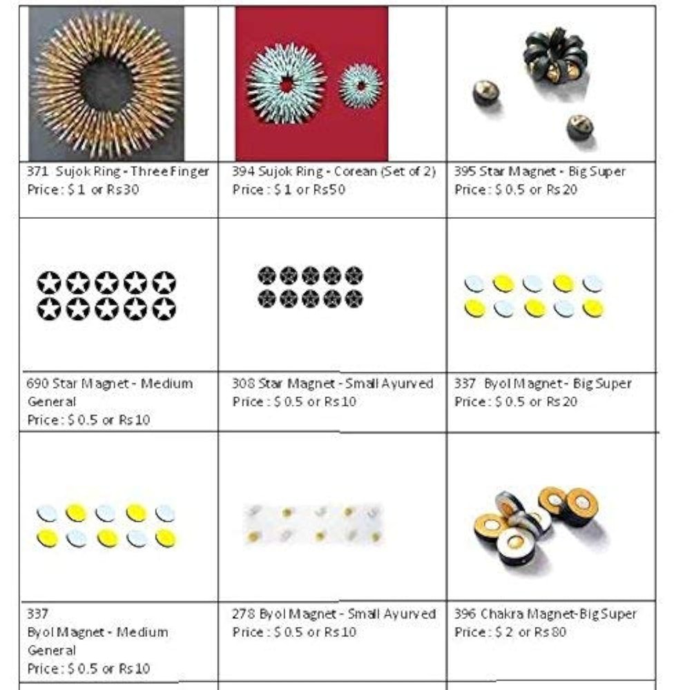 ACUPRESSURE INDIA Sujok Magnets Set of 10 (BYOL (General, Medium, Small), Star (General, Medium, Small), Chakra + SUJOK Ring (Small & Medium))