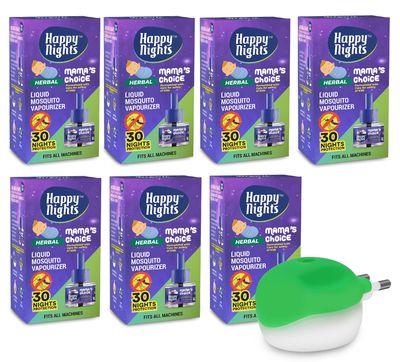 Shadow Securitronics Happy Nights Lemon Eucalyptus Mosquito Repellent Refill, Mama's Choice, 45Ml Oil Based Mosquito Repellent, Pack Of 7 (Buy 5 Get 2 Free Refill & Mosquito Machine) - FORMULATION 1X